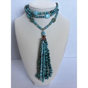 Artisan Faux Turquoise Drop Statement Necklace